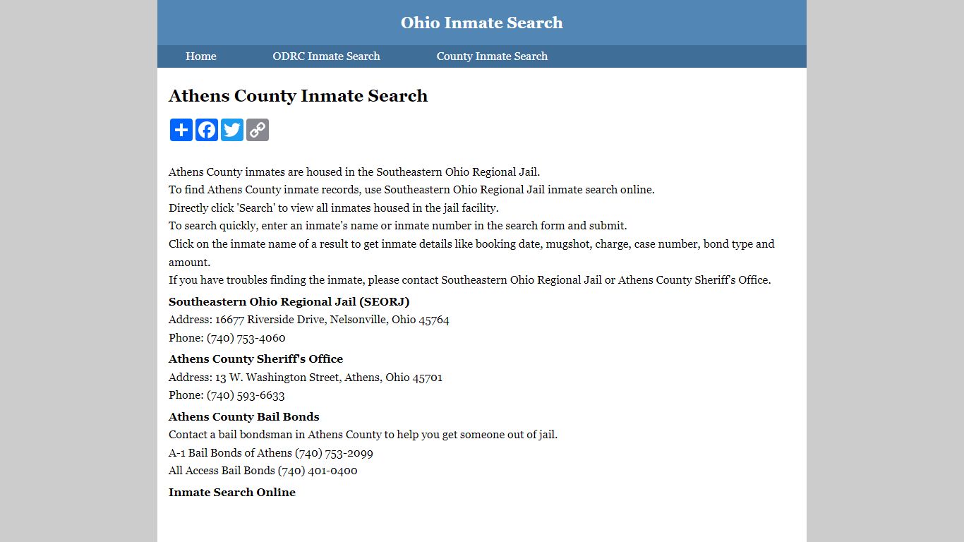 Athens County Inmate Search