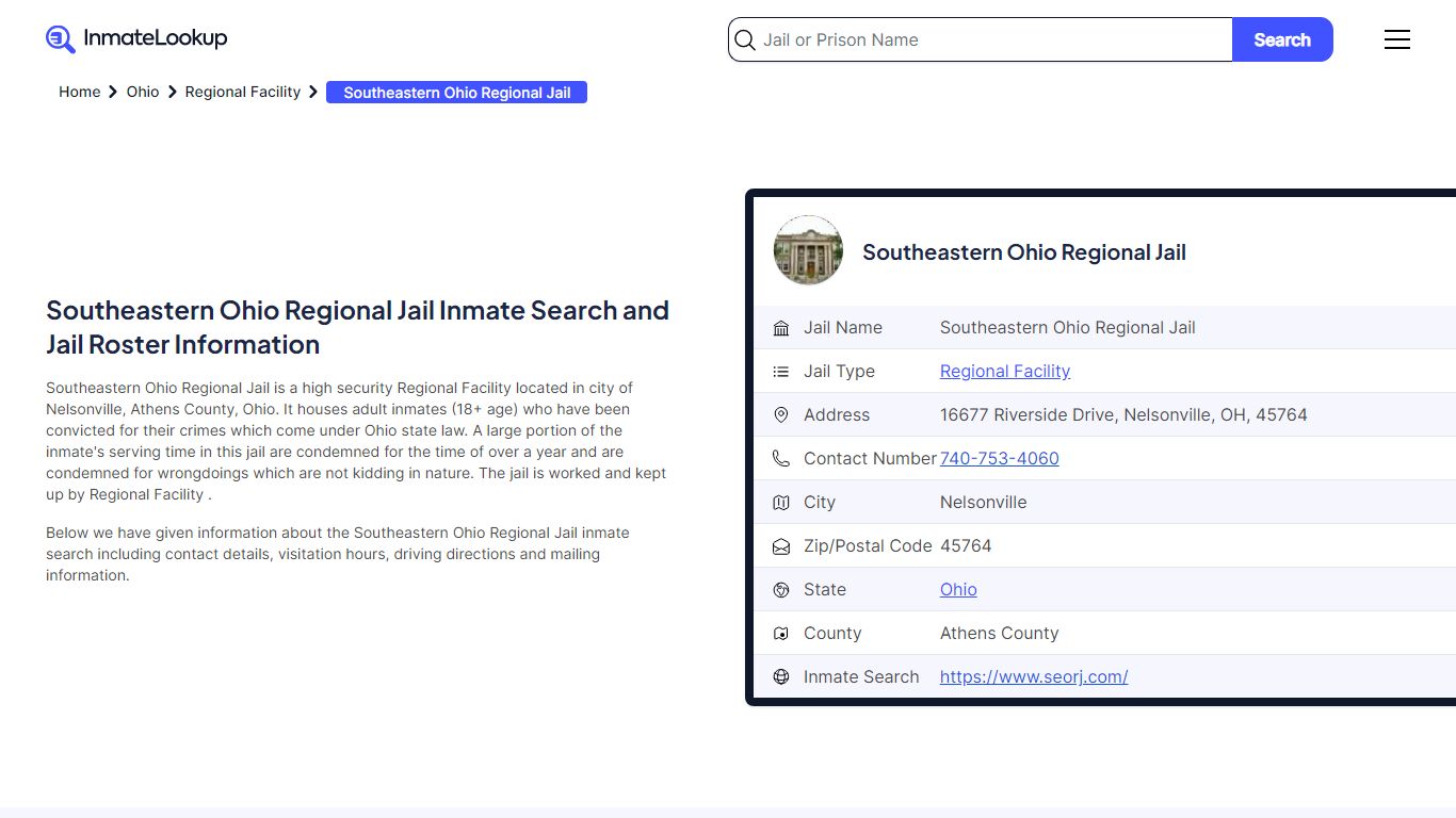 Southeastern Ohio Regional Jail Inmate Search, Jail Roster, Bookings ...
